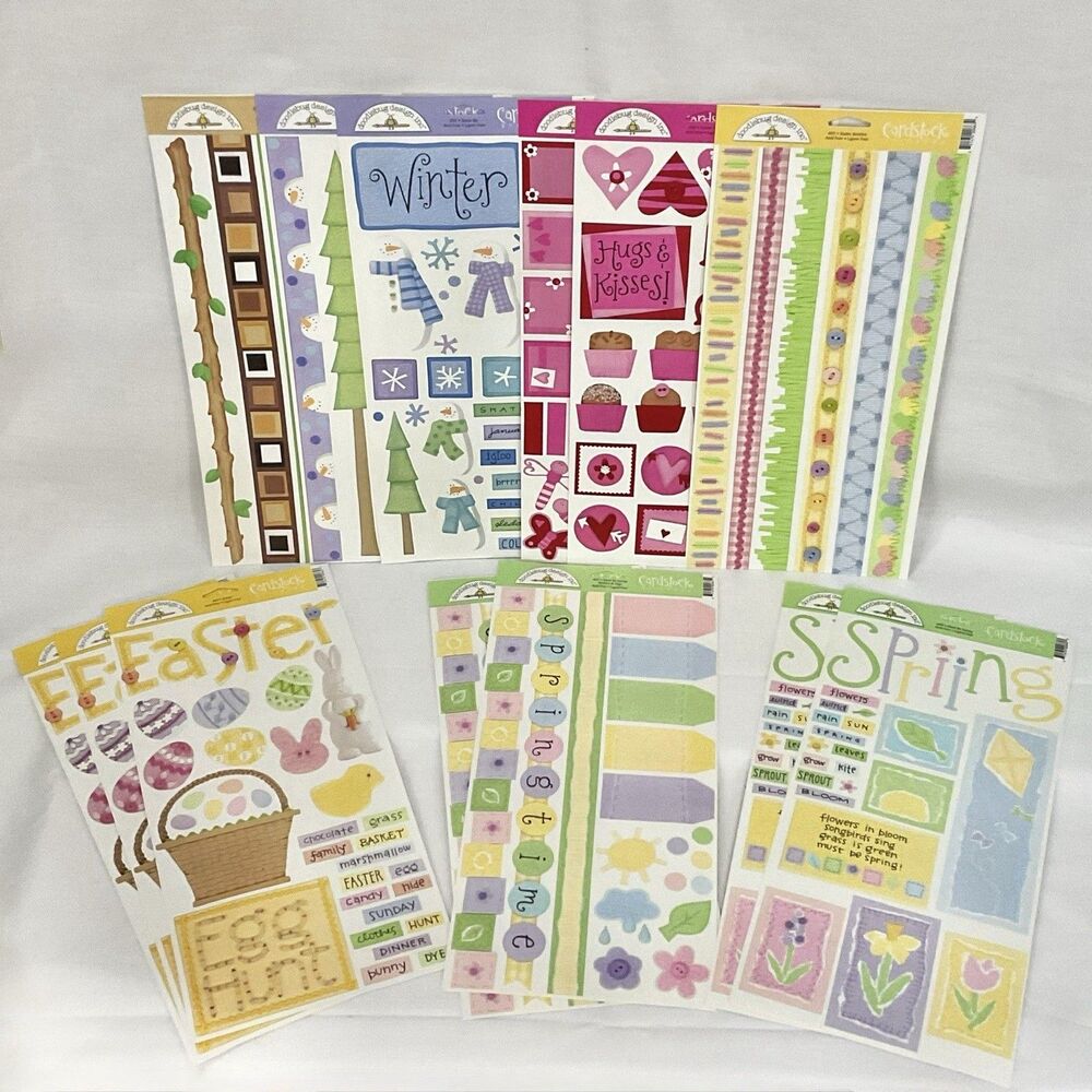 Doodlebug Cardstock Stickers Lot 13 sheets Spring Easter Valentines Winter